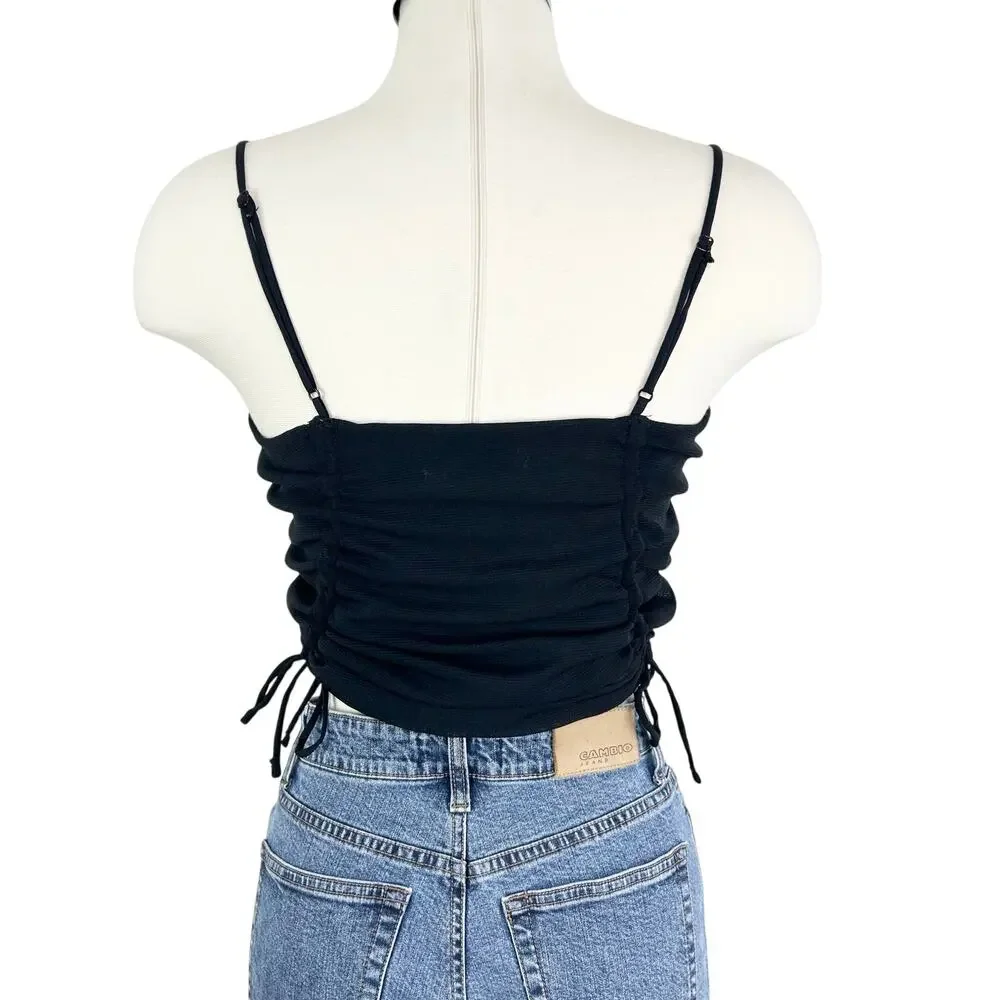 Urban Outfitters Tank Top‎ Womens Medium Mesh Ruched Tie Spaghetti Blk Going Out